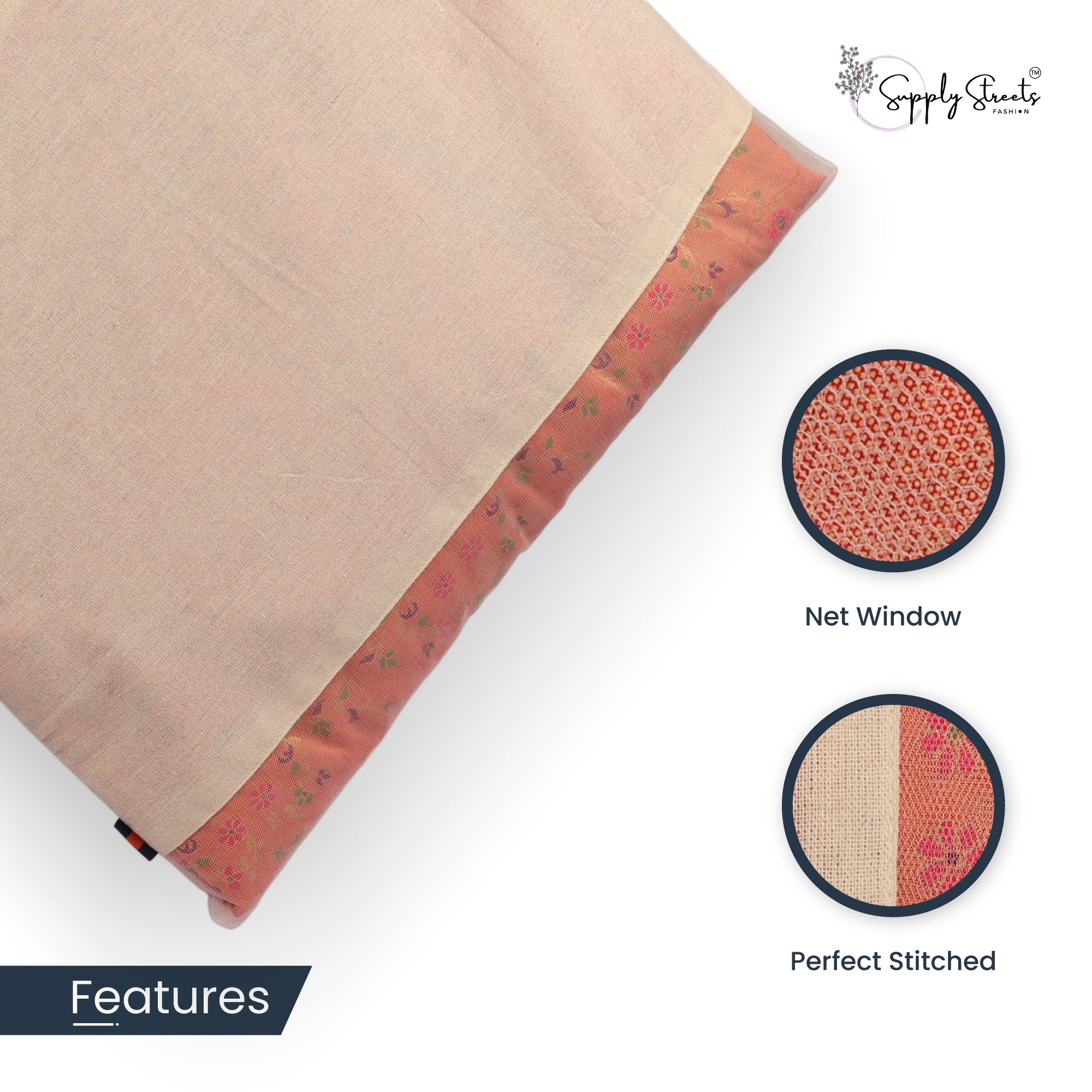 Supply Streets Cotton Saree Bags, 16.5x14.5 inches, Zip & Mesh