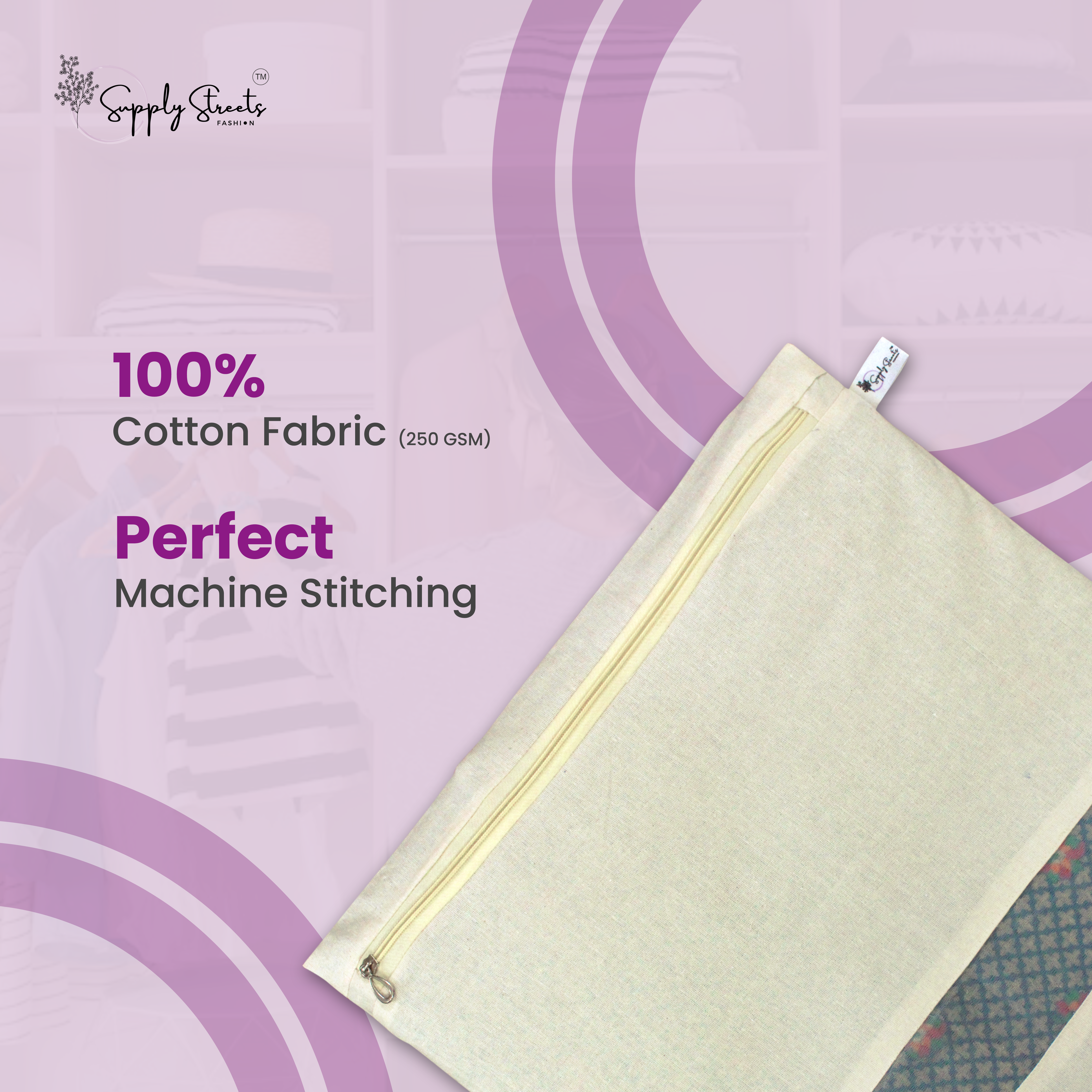 Supply Street Cotton Saree Cover with ZIP - 16.5×14.5 Inches