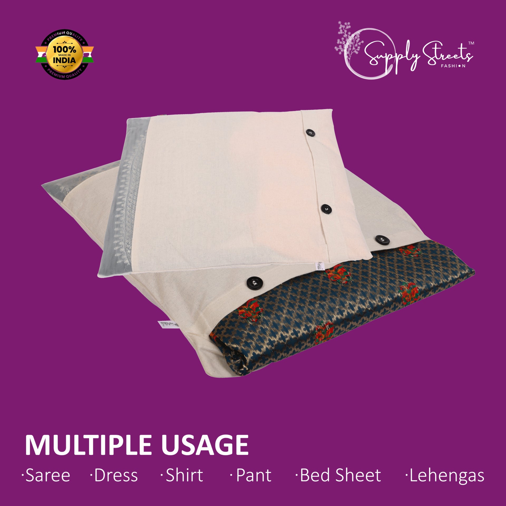 Supply Streets Cotton Saree Covers with Mesh Window, 16.5x14.5 inches