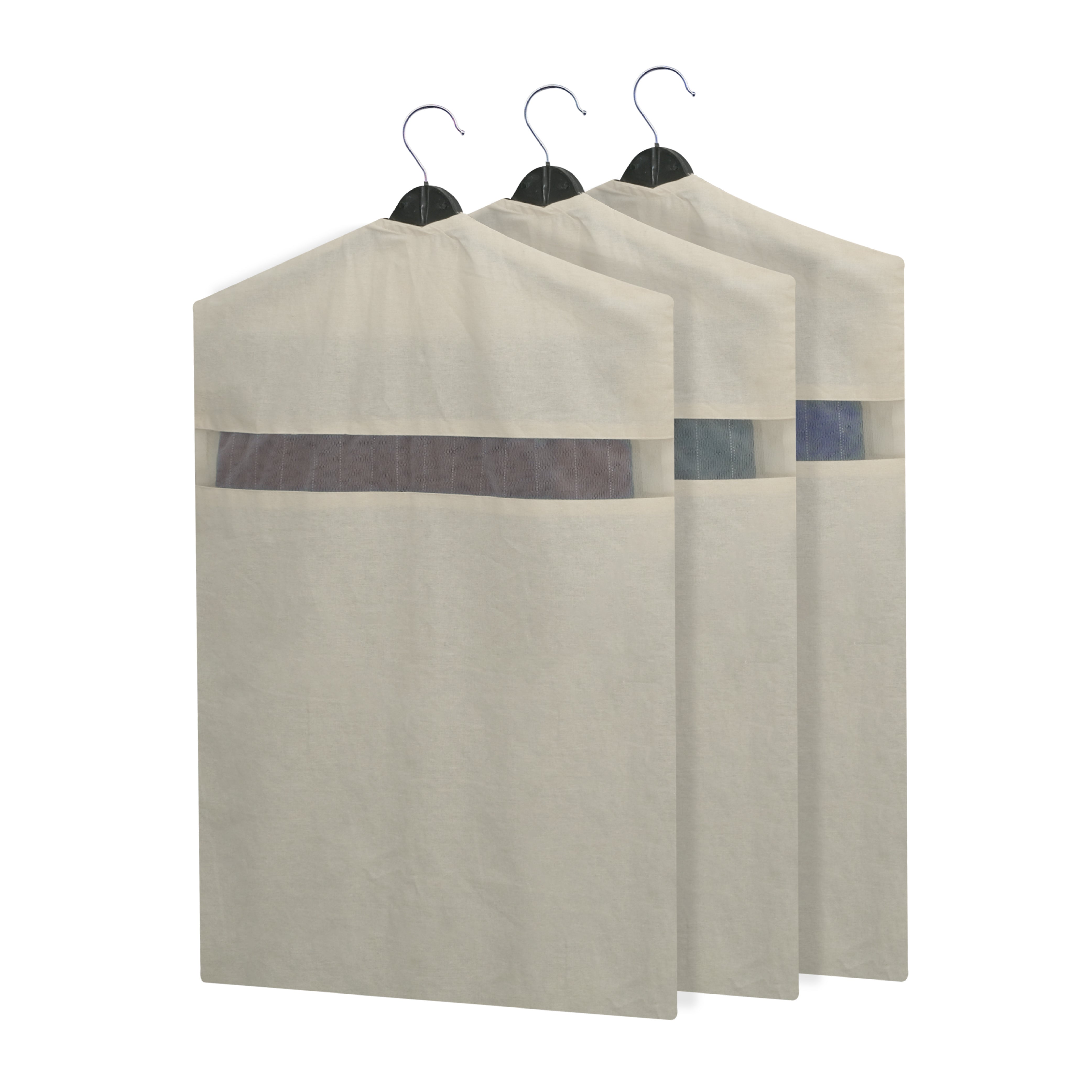 SUPPLY STREETS Hanging Cotton Saree Covers/Bags of 30 x 18 (Inches) For Clothes Storage, Wardrobe Organizer (Hangers Are NOT Included) (Single Pocket - Pack of 3)