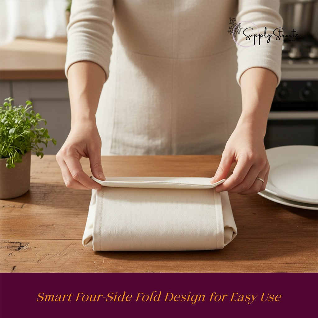 SUPPLY STREETS Premium 100% Cotton Roti Cover for Kitchen | Washable Chapati Paratha Storage Cover | Soft & Breathable Fabric single 9x7 inches pack of 2 pcs